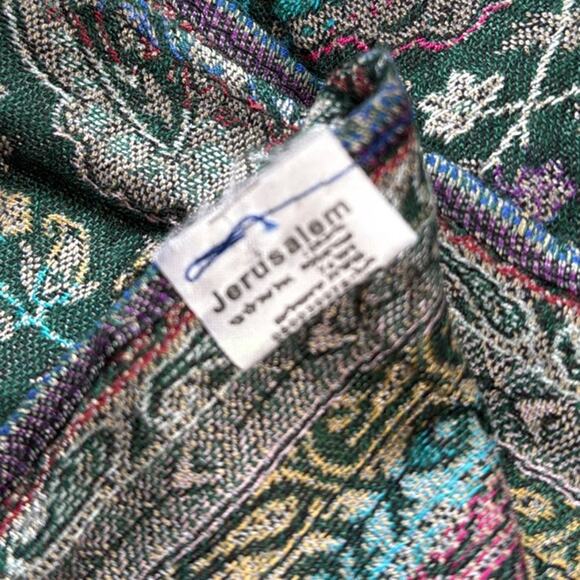 Jerusalem Green Paisley Cashmere Scarf - Picture 2 of 6
